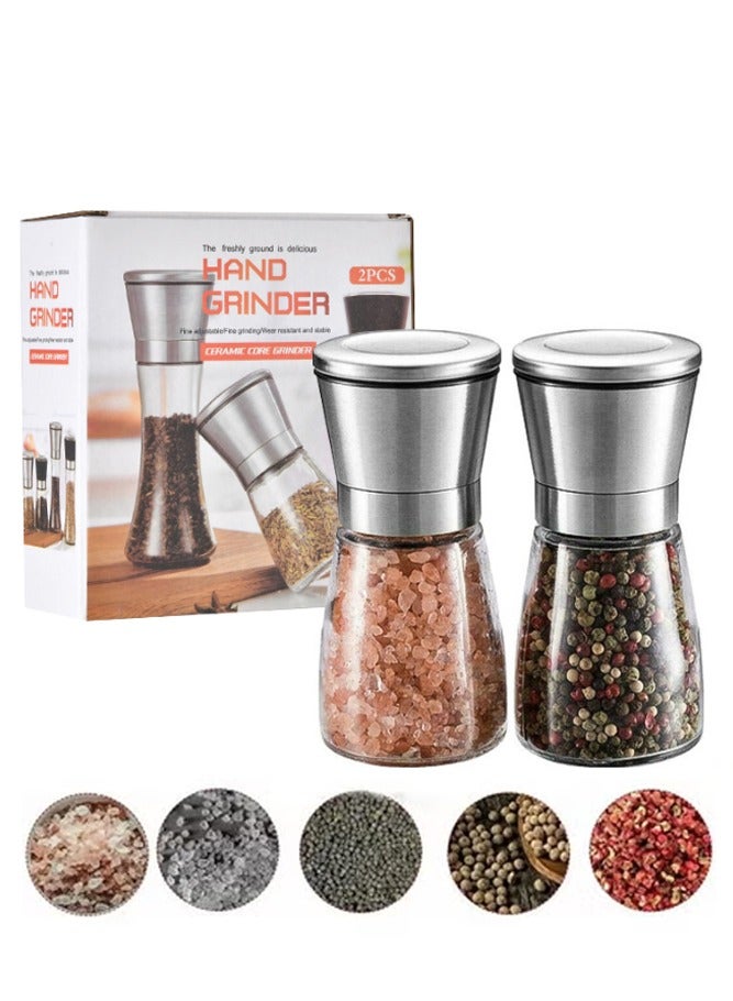 AMERTEER 2-Pack Stainless Steel Salt & Pepper Grinder Set – Refillable Glass Mills with Adjustable Coarseness - Image 1